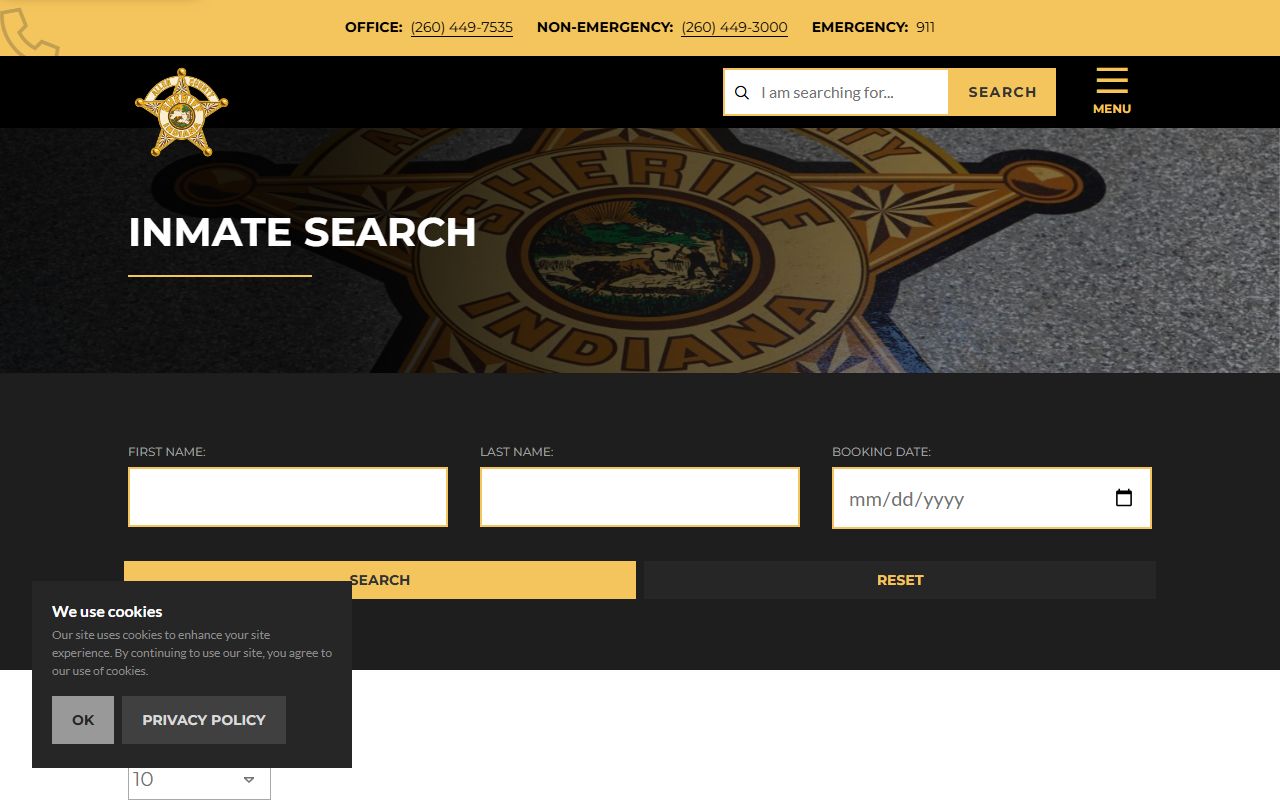 Allen County Sheriff inmate search page for Fort Wayne booking releases