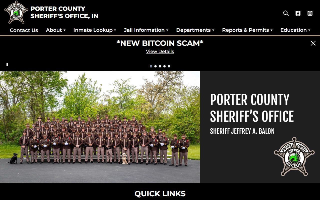 Porter County Sheriff website for Valparaiso booking releases
