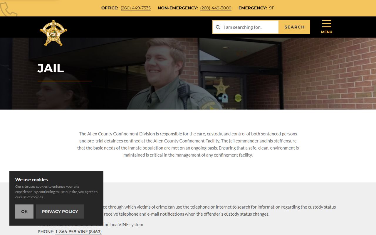 Allen County sheriff jail information page for Allen County booking releases