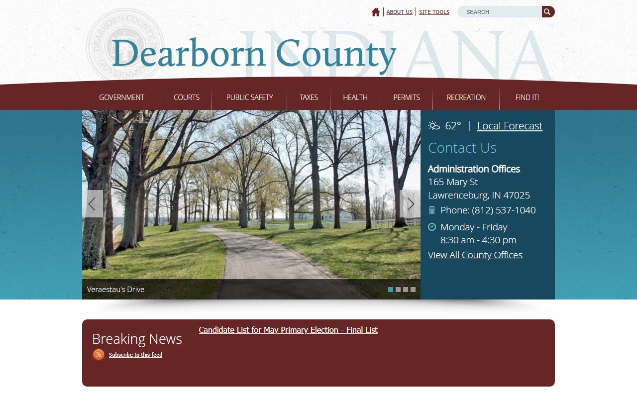 Dearborn County government website for Dearborn County booking releases