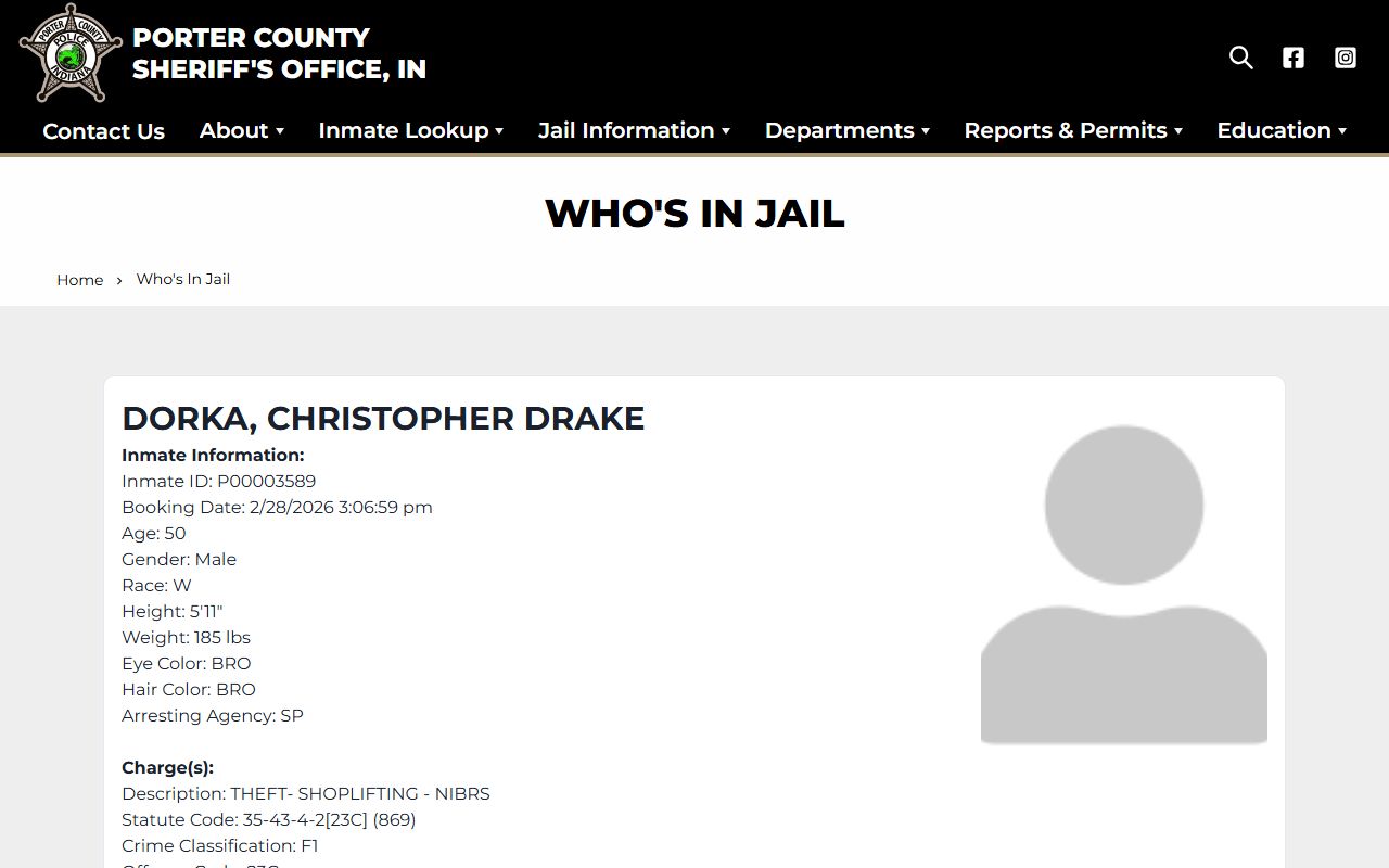 porter county sheriff inmate search for porter county booking releases