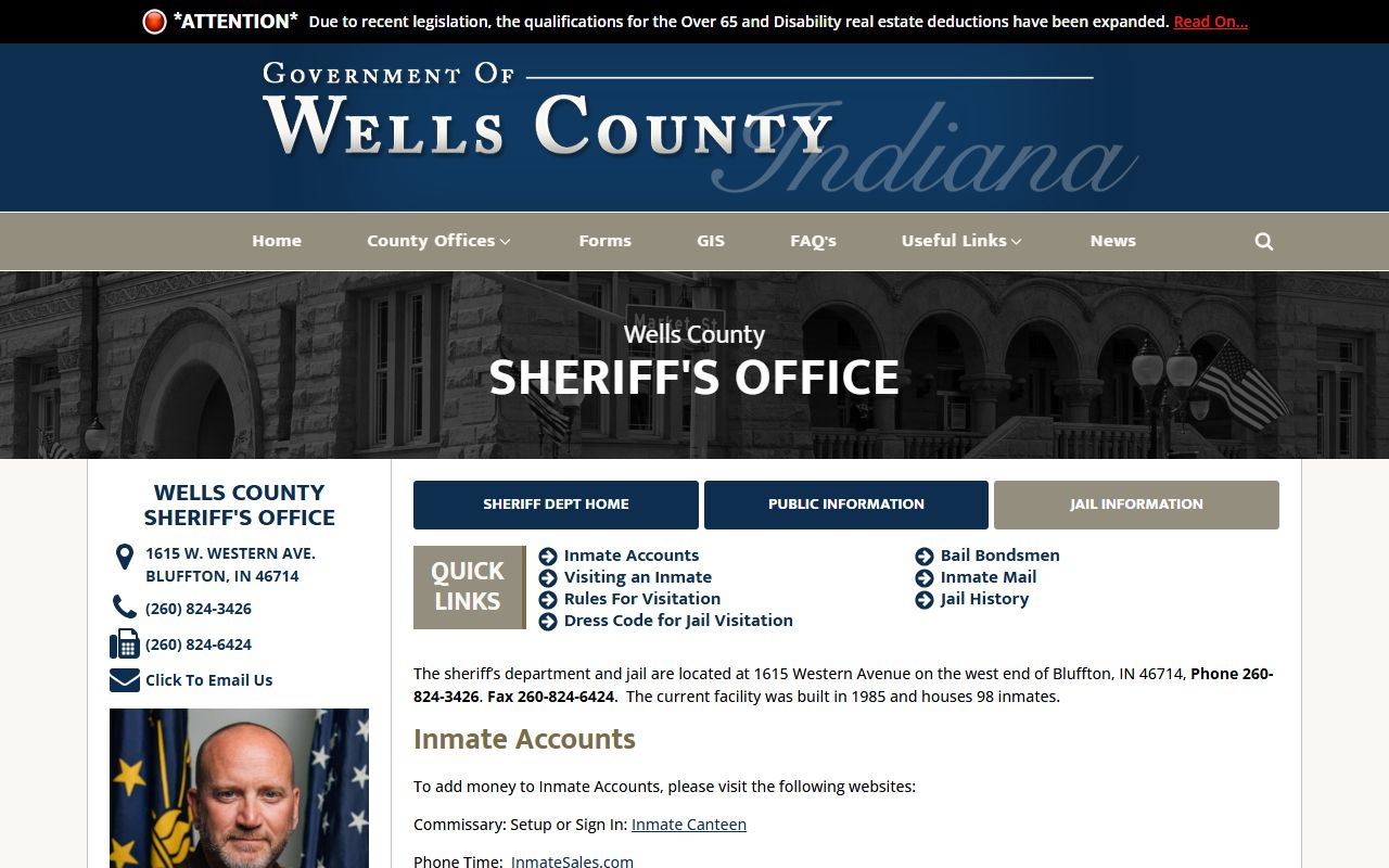 wells county sheriff jail information page for wells county booking releases