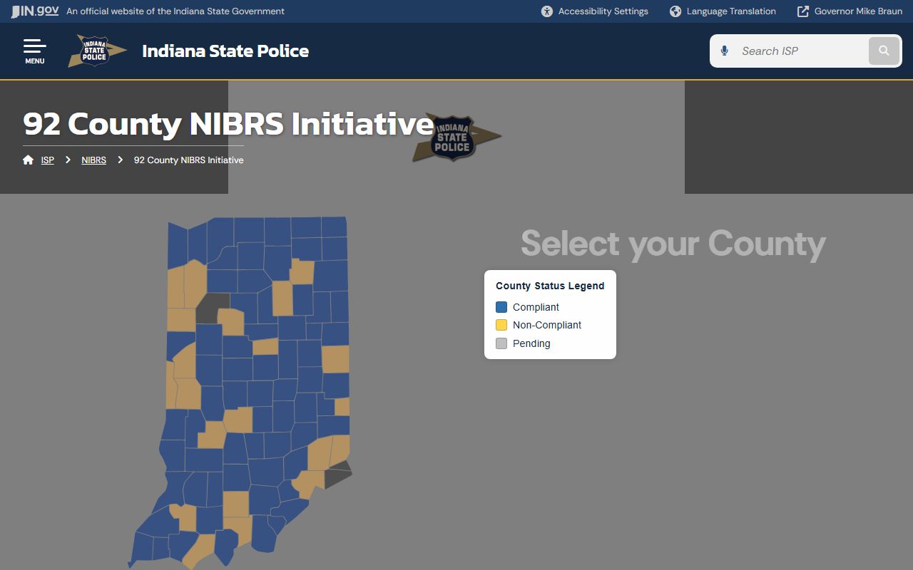 Indiana State Police sheriff directory listing all 92 county sheriffs for Indiana booking releases