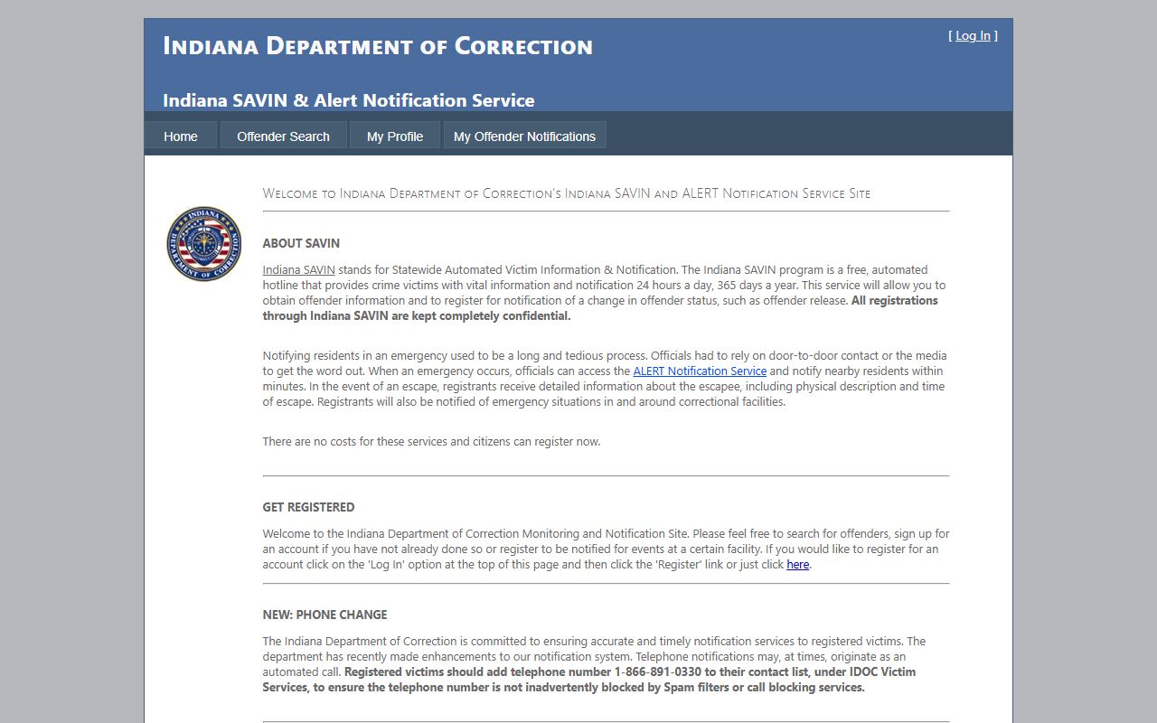 Indiana SAVIN victim notification for St. Joseph County booking releases